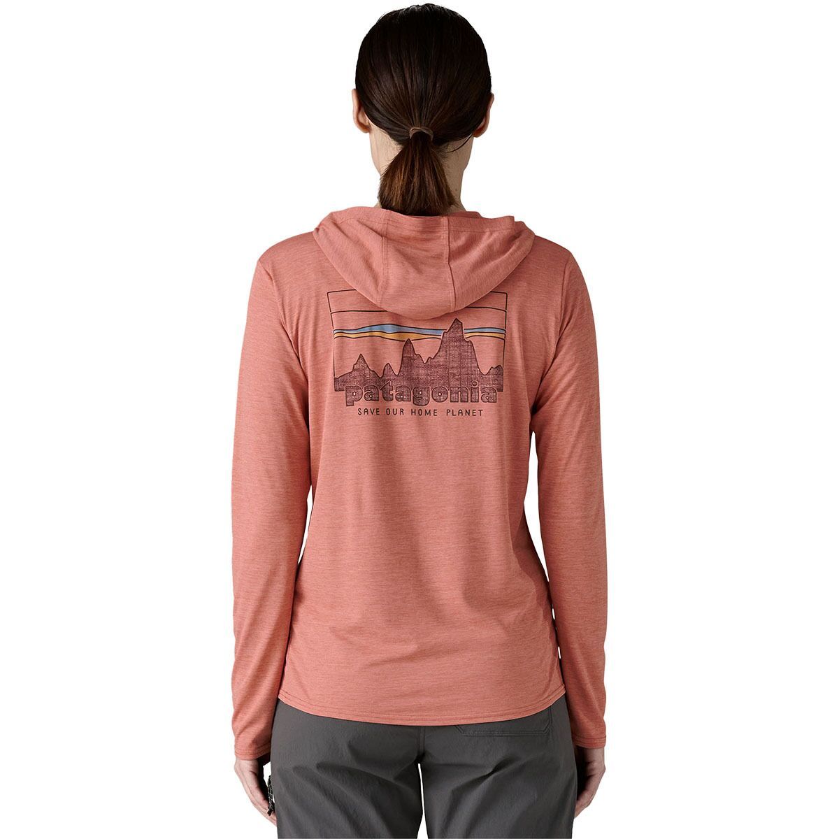 Image of Patagonia Capilene Cool Daily Graphic Hoodie - Women's '73 Skyline: Moment Pink X-Dye, M