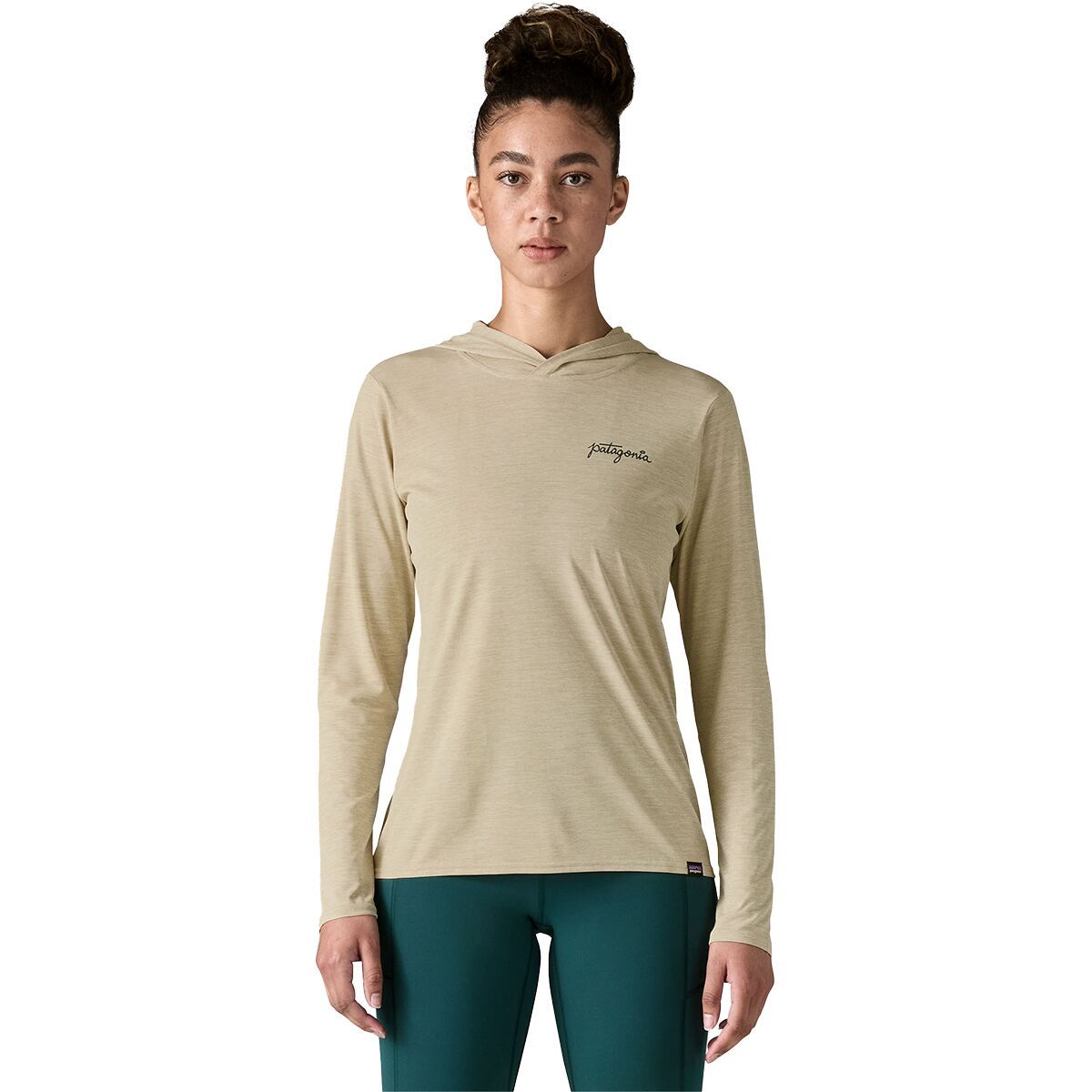 Image of Patagonia Capilene Cool Daily Graphic Hoodie - Women's Waves Rolling: Pumice X-Dye, M