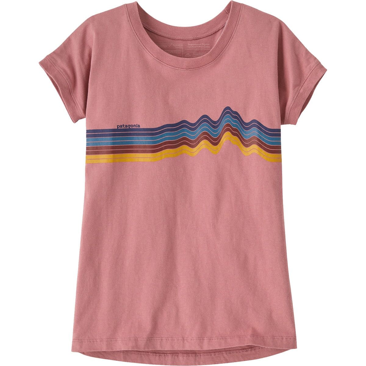 Image of Patagonia Regenerative Graphic Short-Sleeve T-Shirt - Girls' Ridge Rise Stripe: Light Star Pink, M