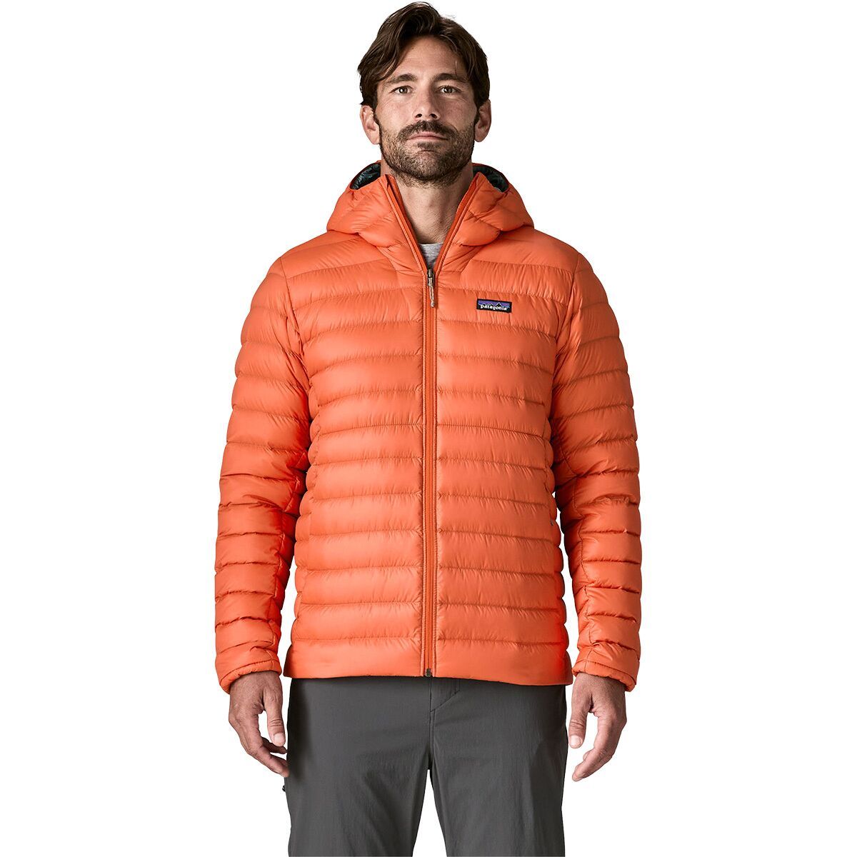 Image of Patagonia Down Sweater Hooded Jacket - Men's Coal Orange, L