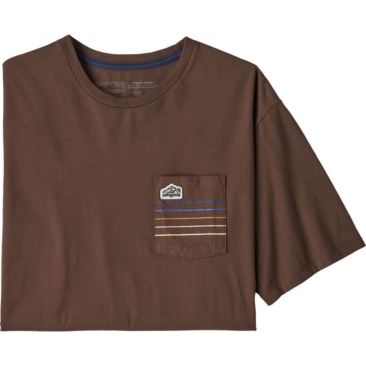 Patagonia Line Logo Ridge Stripe Organic Pocket T-Shirt - Men's Cone Brown, M