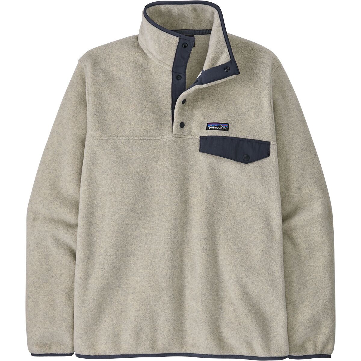 Image of Patagonia Lightweight Synchilla Snap-T Fleece Pullover - Men's Oatmeal Heather w/New Navy, XL