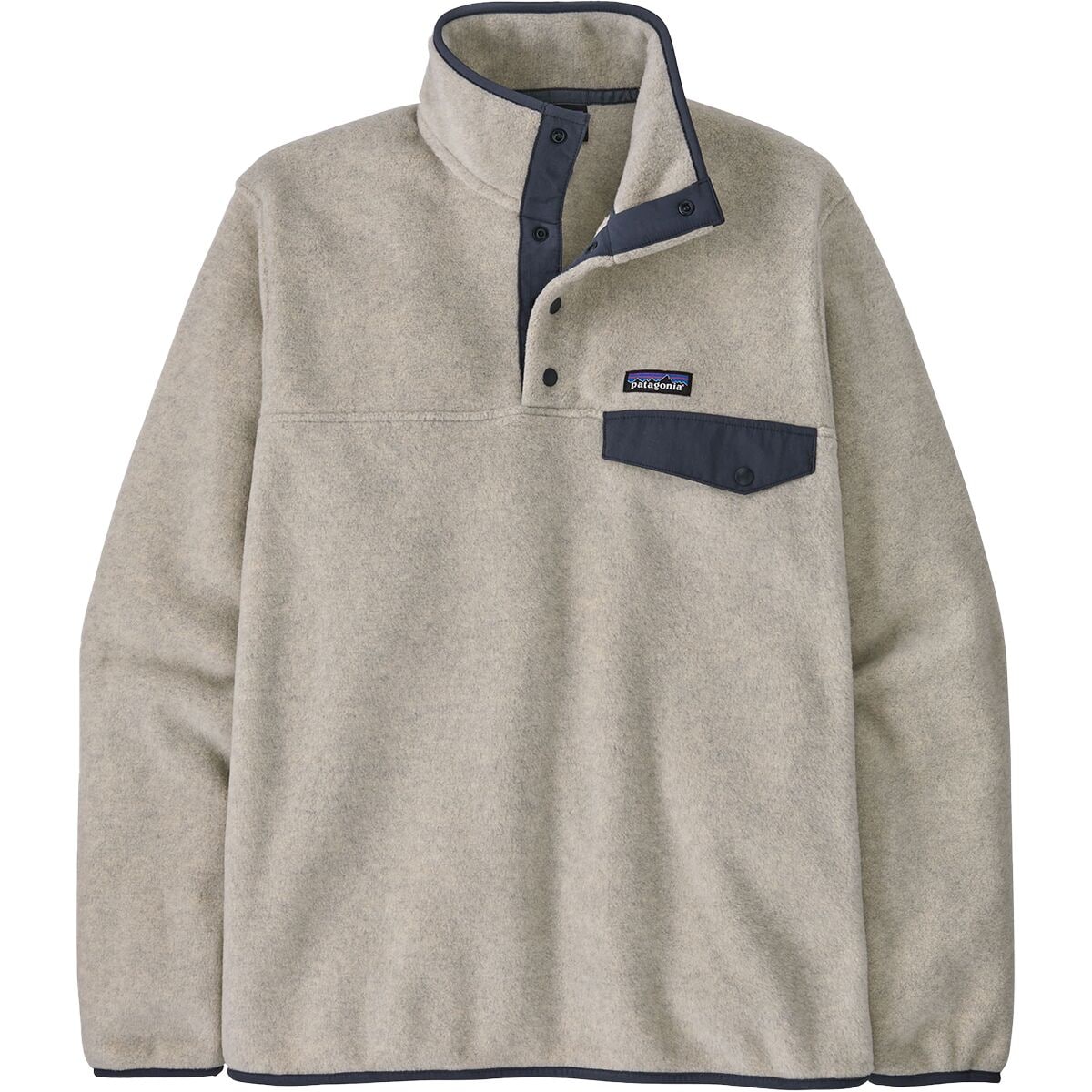 Image of Patagonia Lightweight Synchilla Snap-T Fleece Pullover - Men's Oatmeal Heather w/Smolder Blue, L