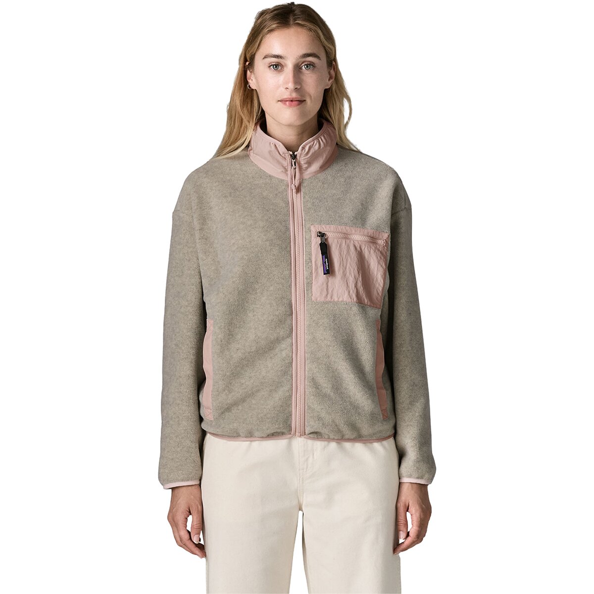 Image of Patagonia Synchilla Jacket - Women's Oatmeal Heather w/Pink Frost, XS