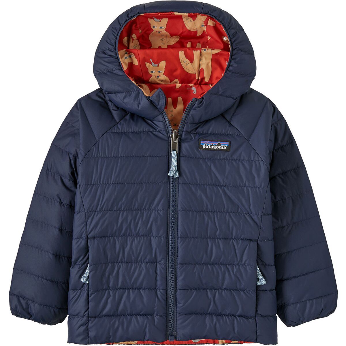 Patagonia Reversible Down Sweater Hoodie - Infants' Fox Chase: Madder Red, 6M