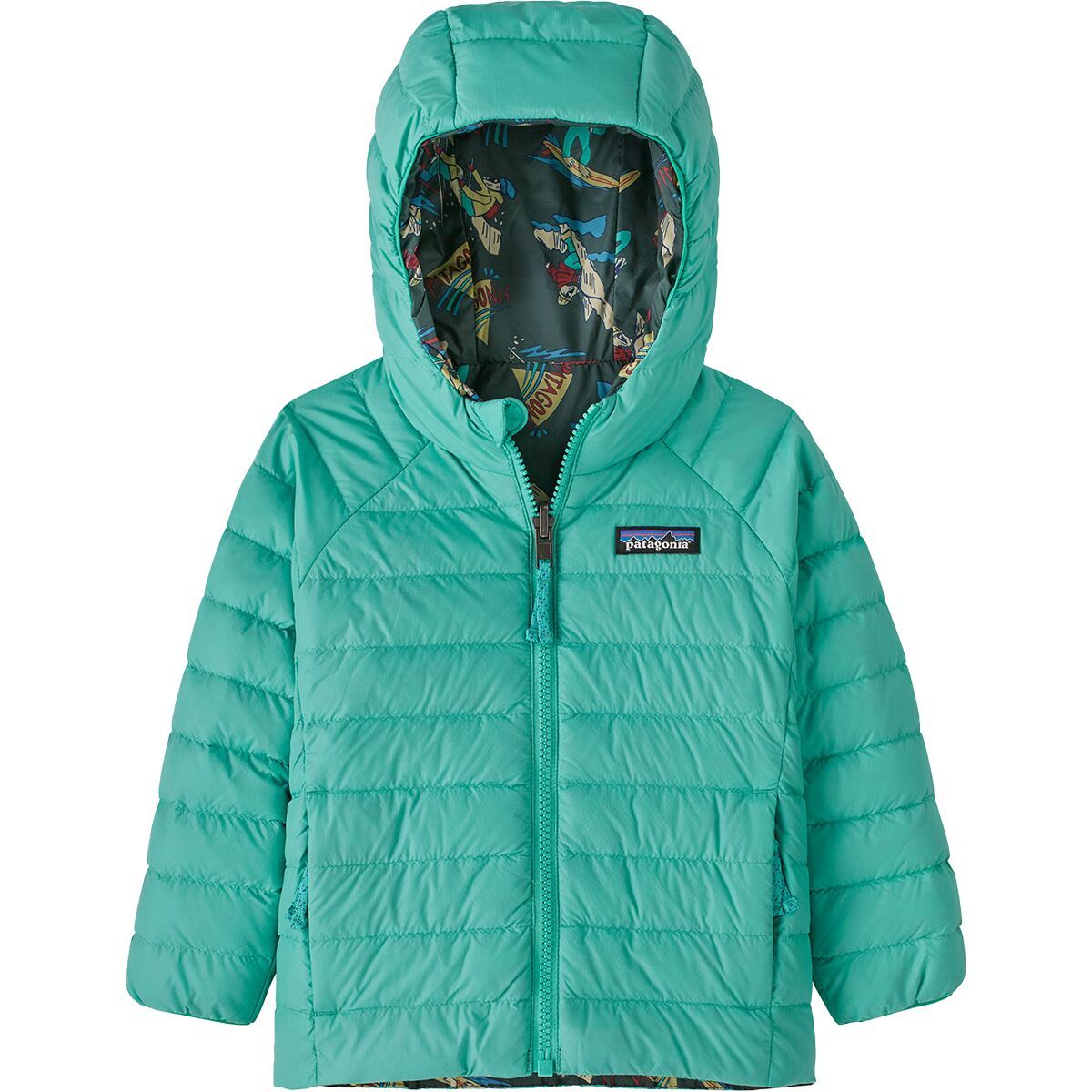 Patagonia Reversible Down Sweater Hoodie - Infants' Mr. Badger: Pinyon Green, 18M