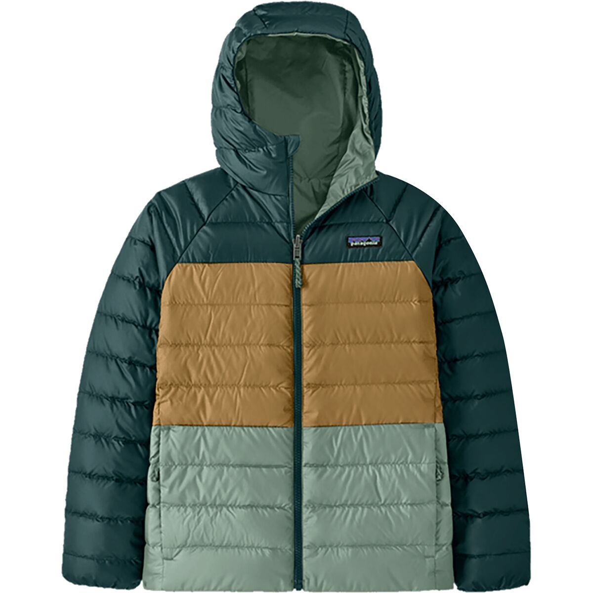 Image of Patagonia Reversible Down Sweater Hoodie - Kids' Ellwood Green, S