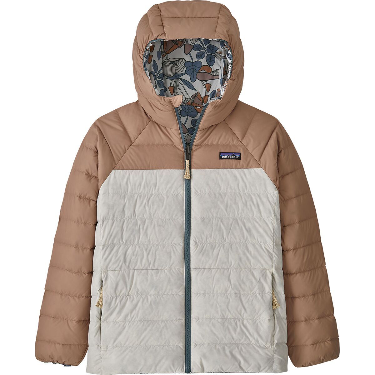 Patagonia Reversible Down Sweater Hoodie - Kids' Mushroom Forest: Wool White, S