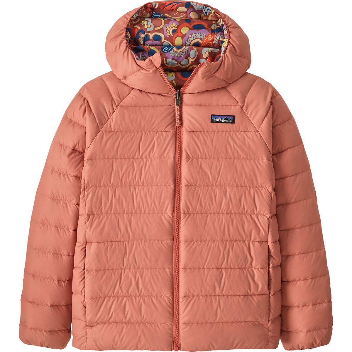 Image of Patagonia Reversible Down Sweater Hoodie - Kids' River River: Potters Red, XL