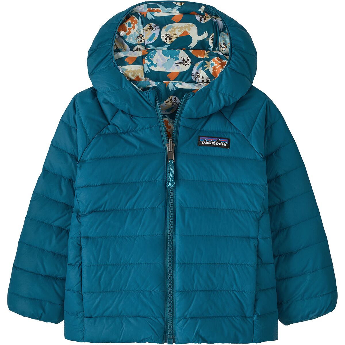 Image of Patagonia Reversible Down Sweater Hoodie - Toddlers' Blubby/Glacial Blue, 3T