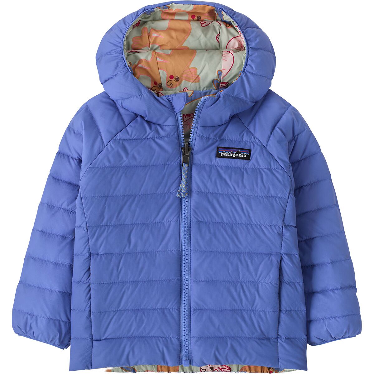 Image of Patagonia Reversible Down Sweater Hoodie - Toddlers' Bunny Life/Flurry Green, 5T