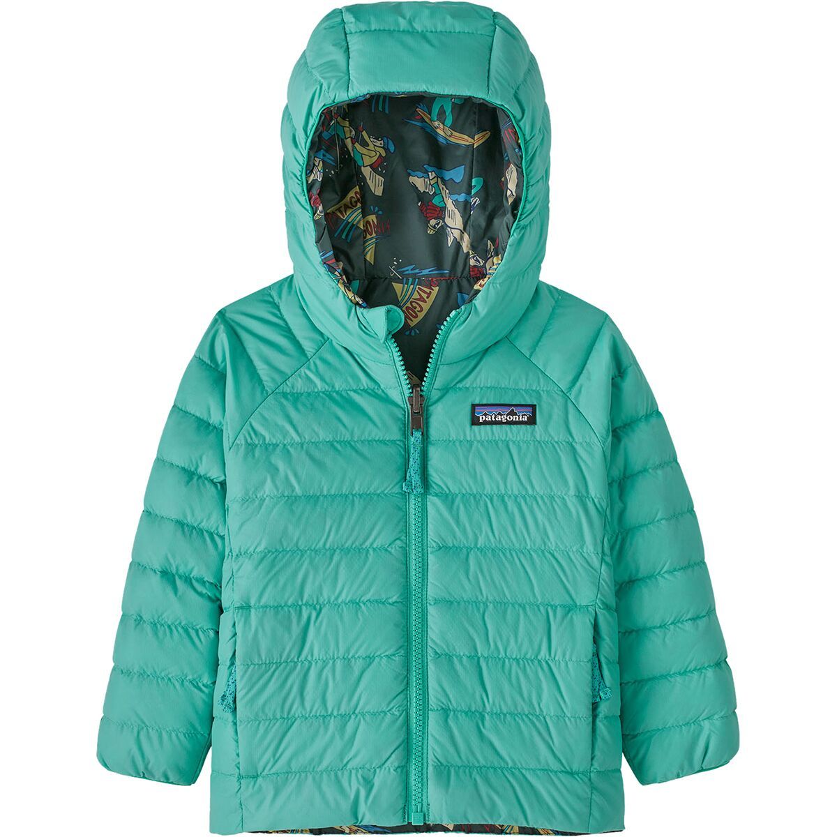 Patagonia Reversible Down Sweater Hoodie - Toddlers' Mr. Badger: Pinyon Green, 5T