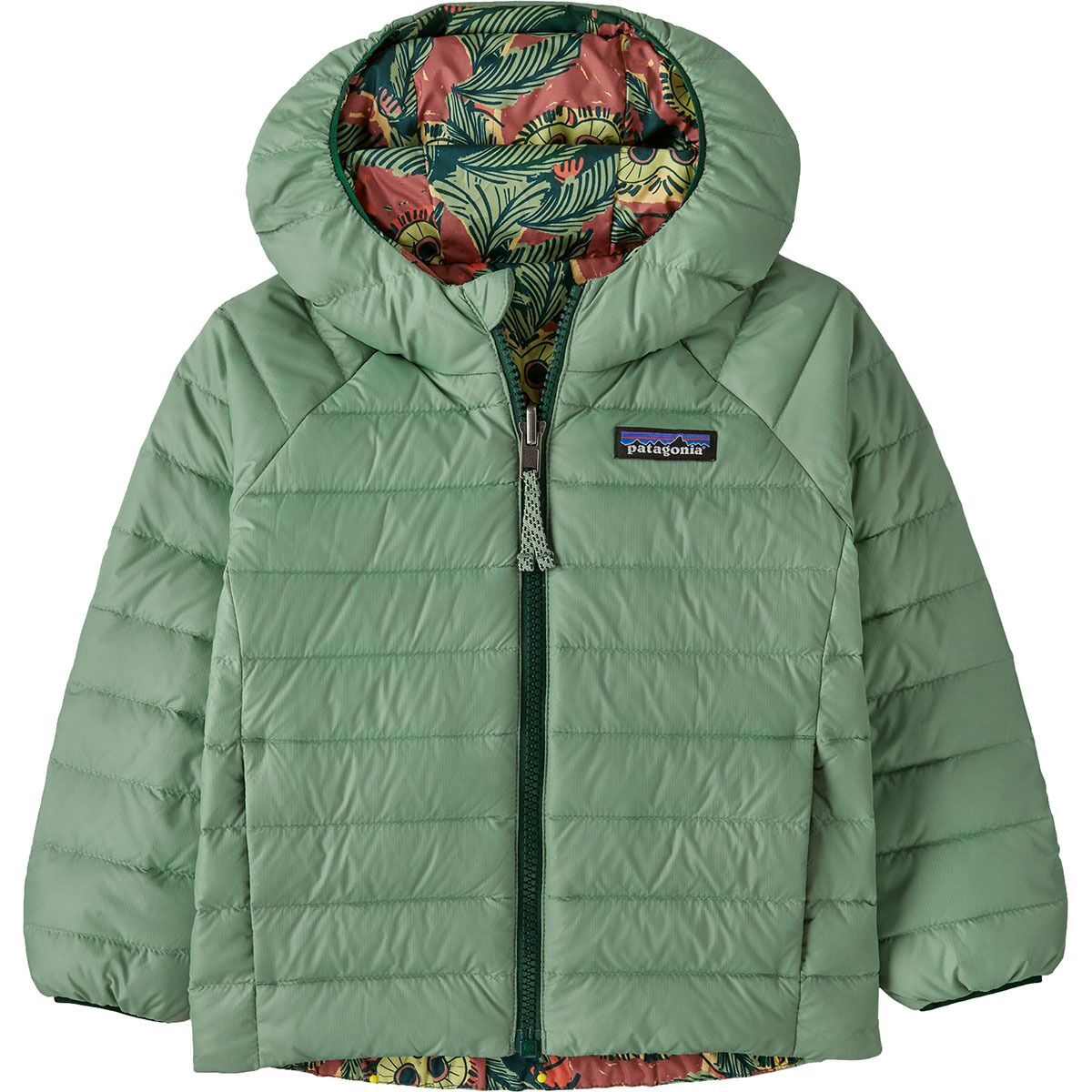 Image of Patagonia Reversible Down Sweater Hoodie - Toddlers' Saw See Owl: Cascade Green, 3T