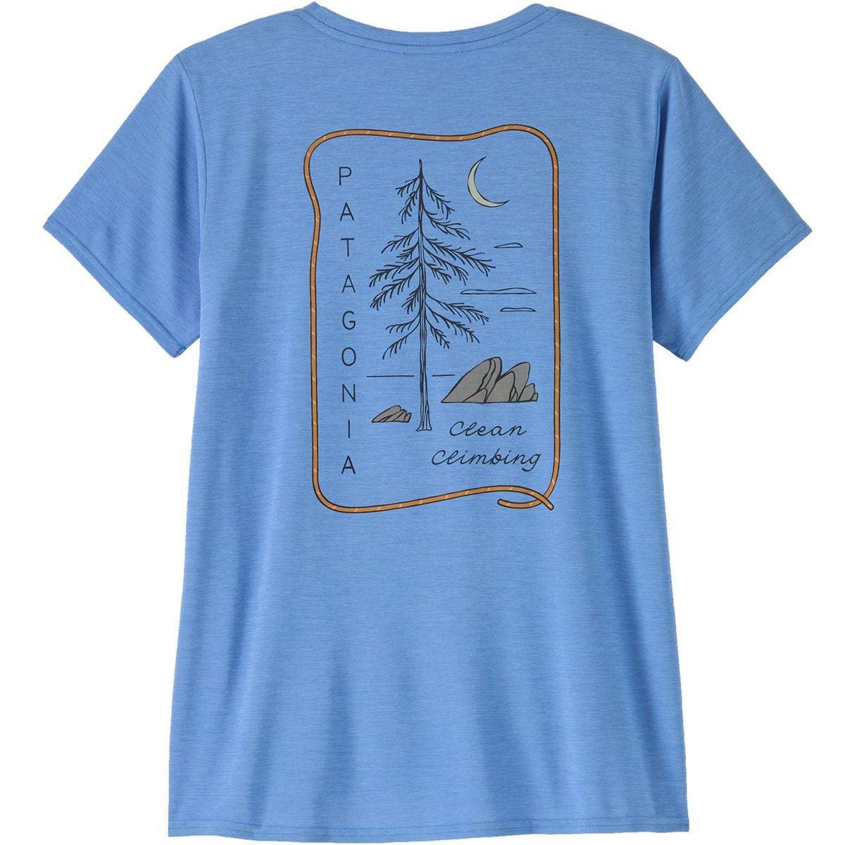 Image of Patagonia Cap Cool Daily Graphic Shirt - Lands - Women's Clean Climb Roots: Abundant Blue X-Dye, XS