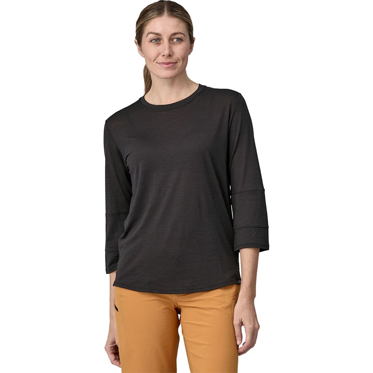 Image of Patagonia Merino 3/4 Sleeve Bike Jersey - Women's Black, S