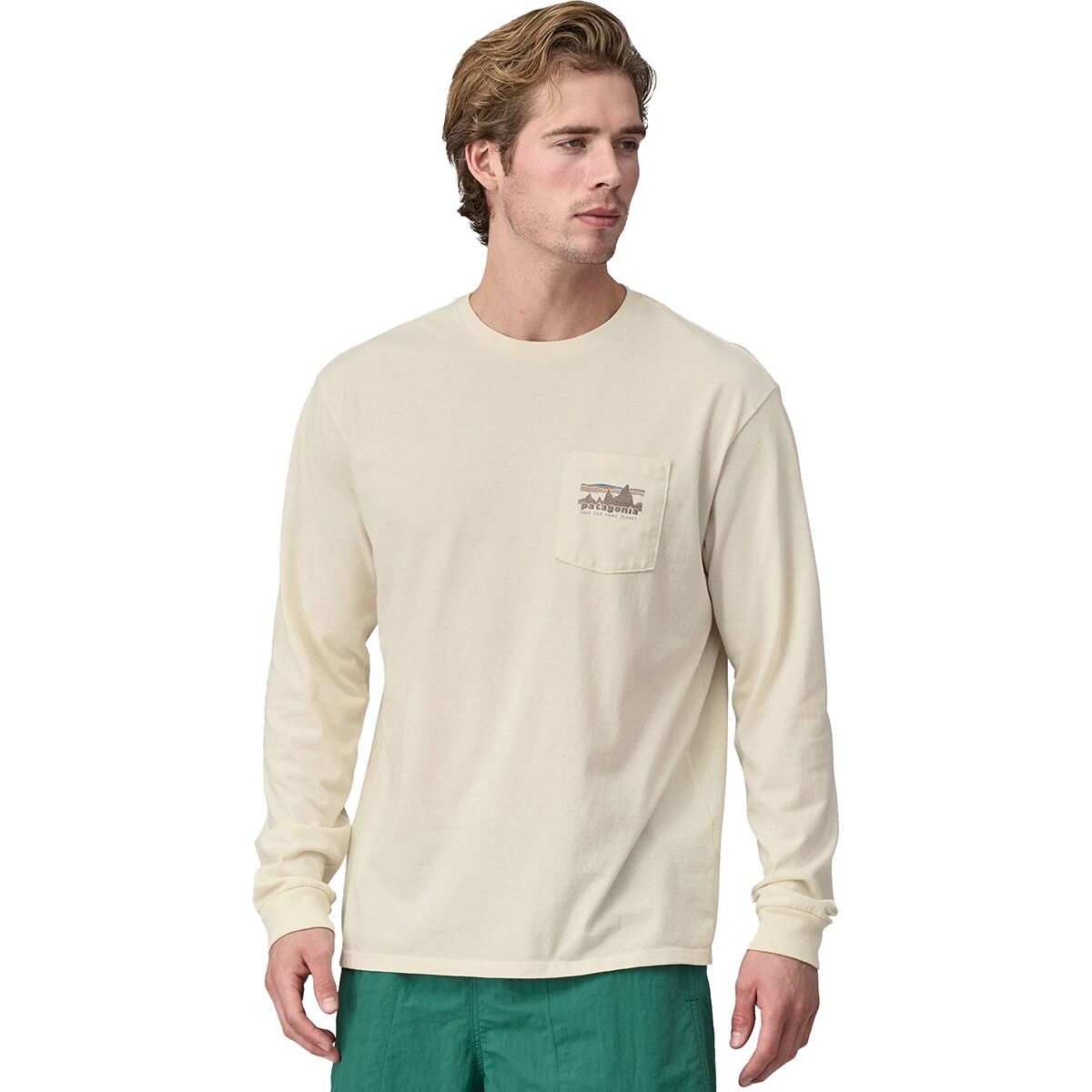 Image of Patagonia 73 Skyline Pocket Long-Sleeve Responsibili-Tee - Men's Birch White, S