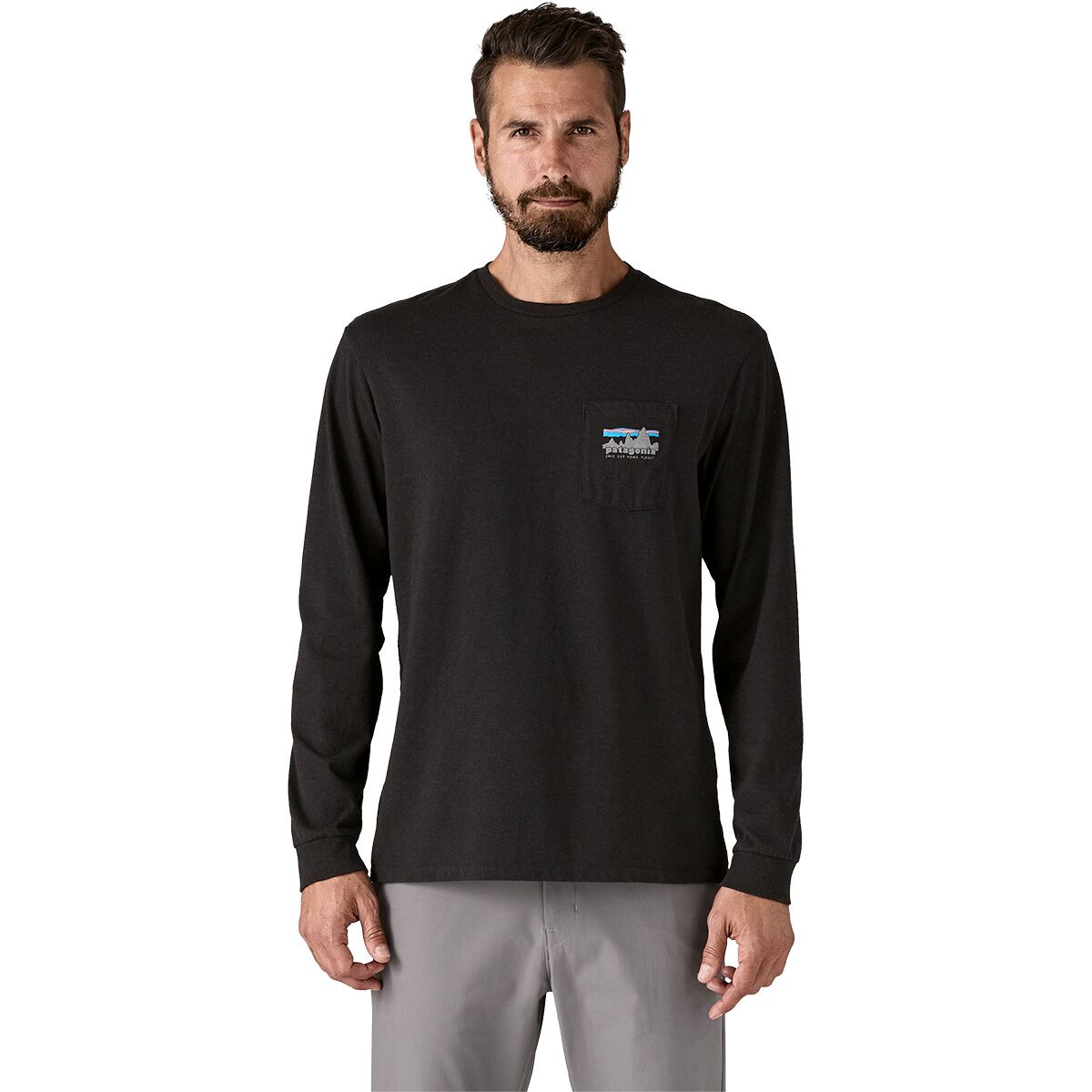 Image of Patagonia 73 Skyline Pocket Long-Sleeve Responsibili-Tee - Men's Ink Black, XL