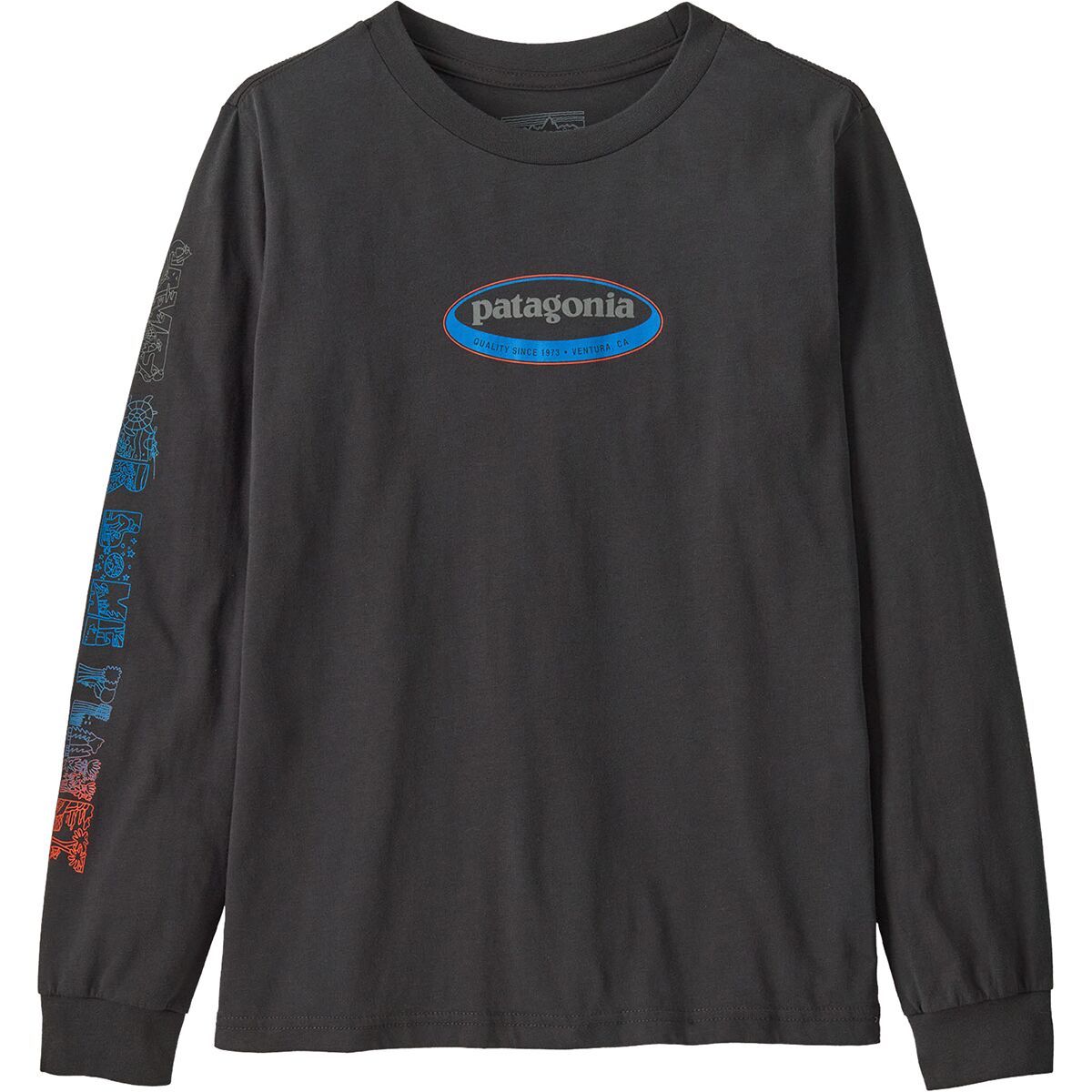 Image of Patagonia Graphic Long-Sleeve T-Shirt - Kids' Long Way Round: Ink Black, M