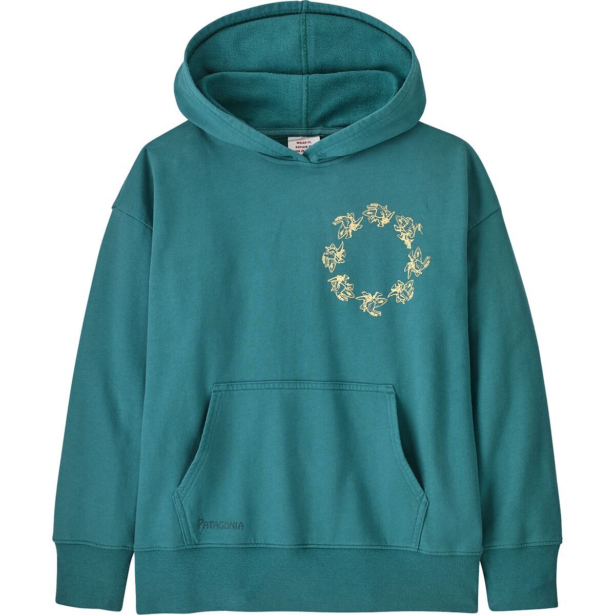 Image of Patagonia Hooded Sweatshirt - Kids' Gator Going Gone: Wetland Blue, XL