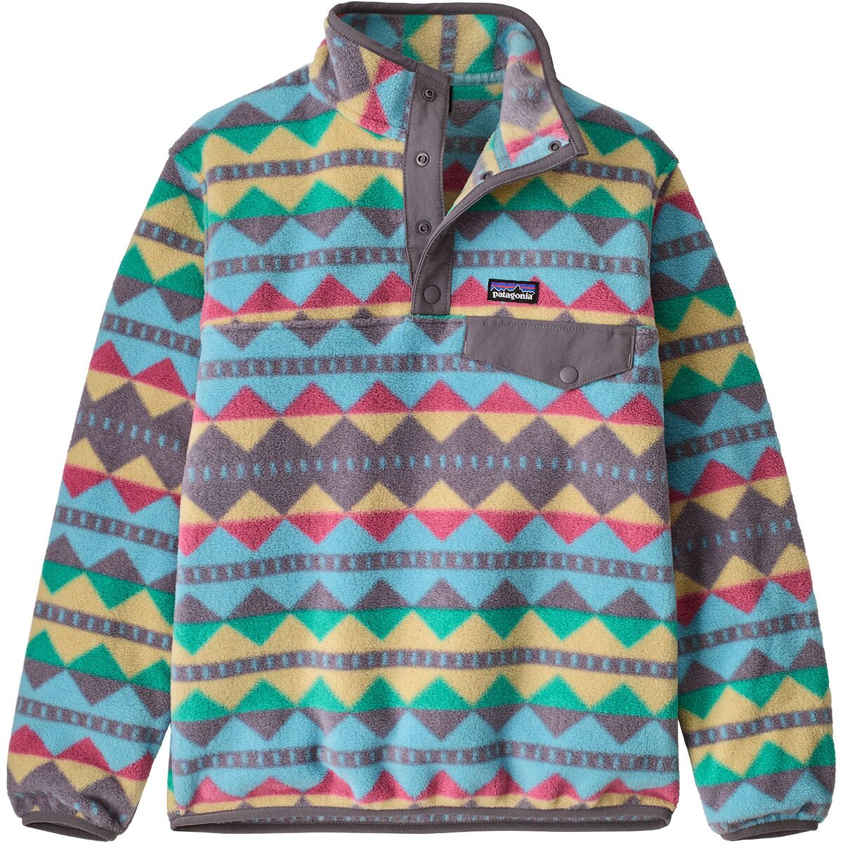 Image of Patagonia Lightweight Synchilla Snap-T Fleece Pullover - Kids' Diamond Stripe/May Grey, M