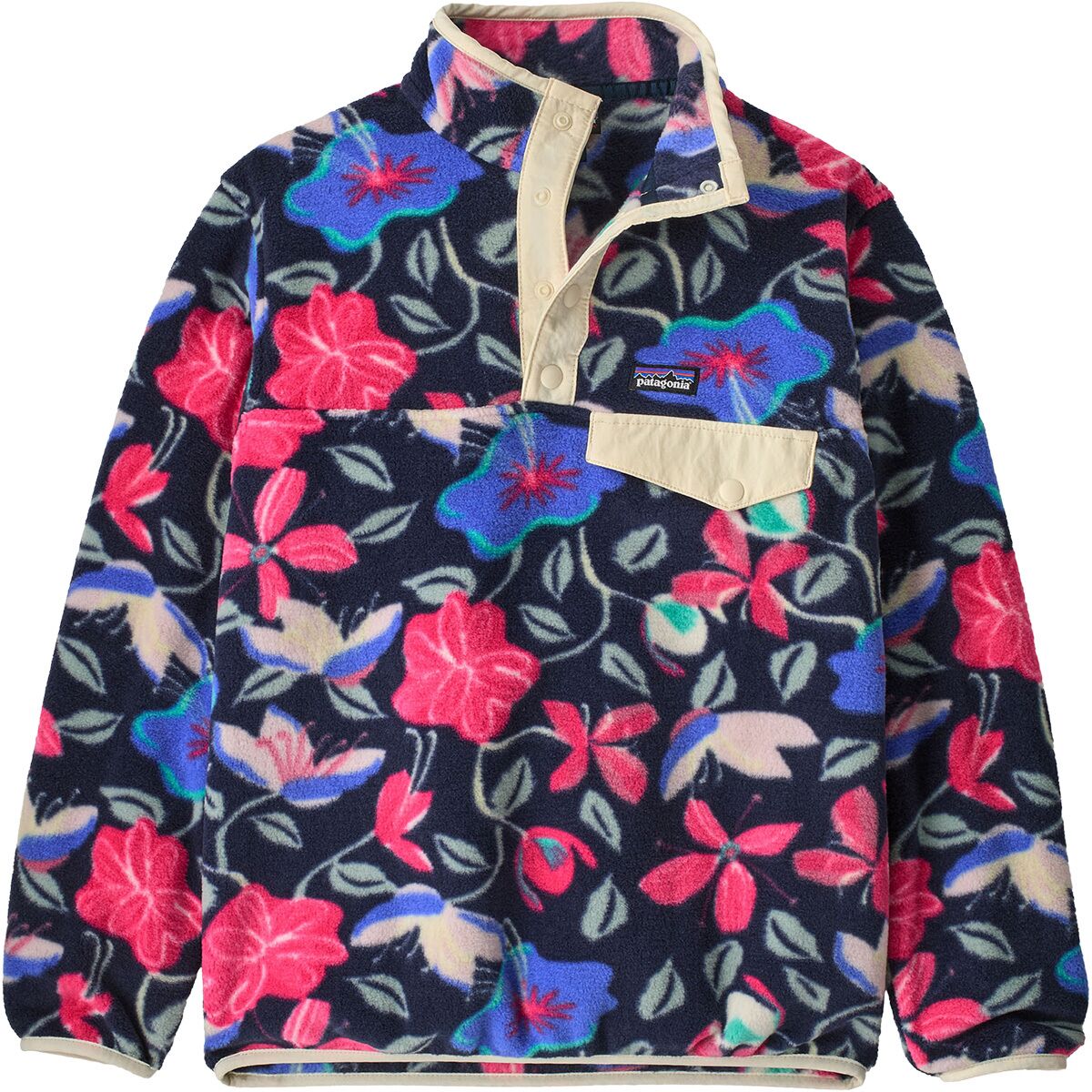 Image of Patagonia Lightweight Synchilla Snap-T Fleece Pullover - Kids' Hopes and Blooms/New Navy, L