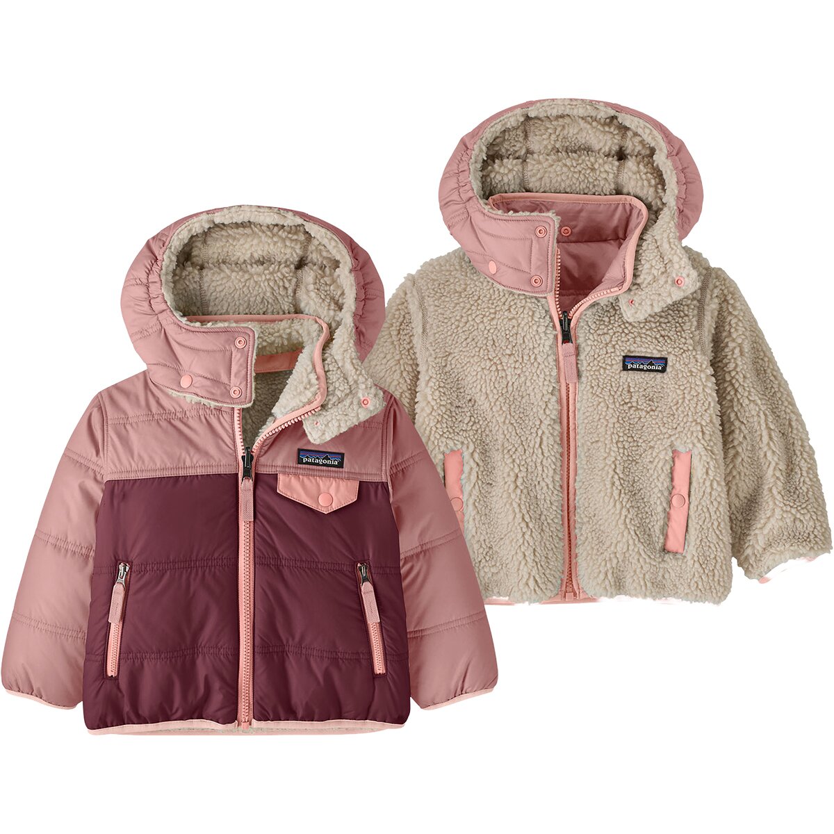 Image of Patagonia Reversible Tribbles Hooded Jacket - Toddlers' Berry Fig, 4T