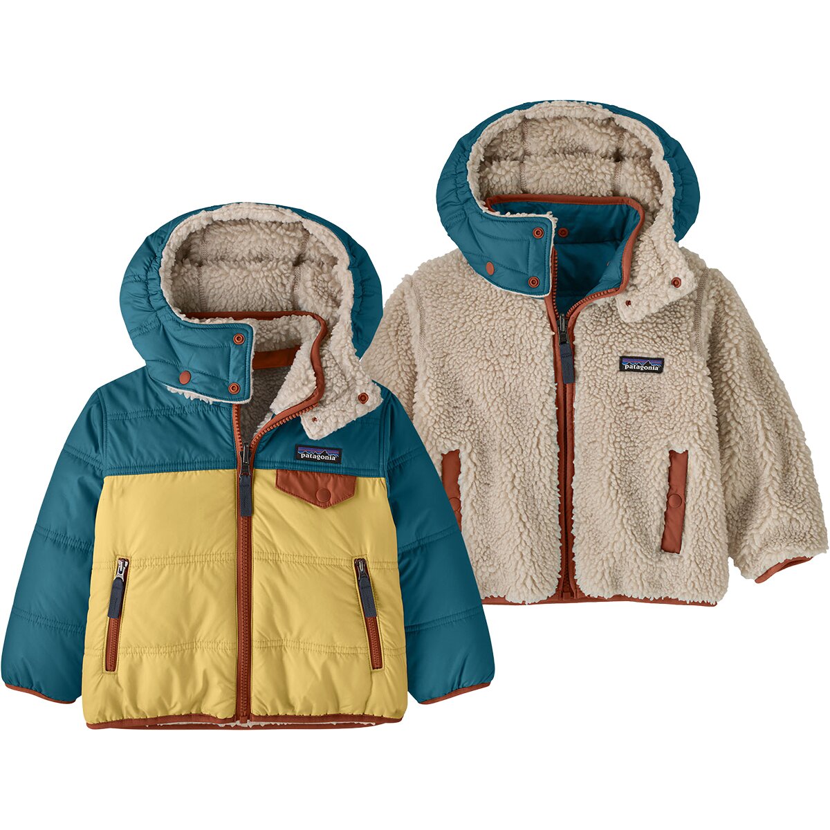 Image of Patagonia Reversible Tribbles Hooded Jacket - Toddlers' Limestone Yellow, 2T