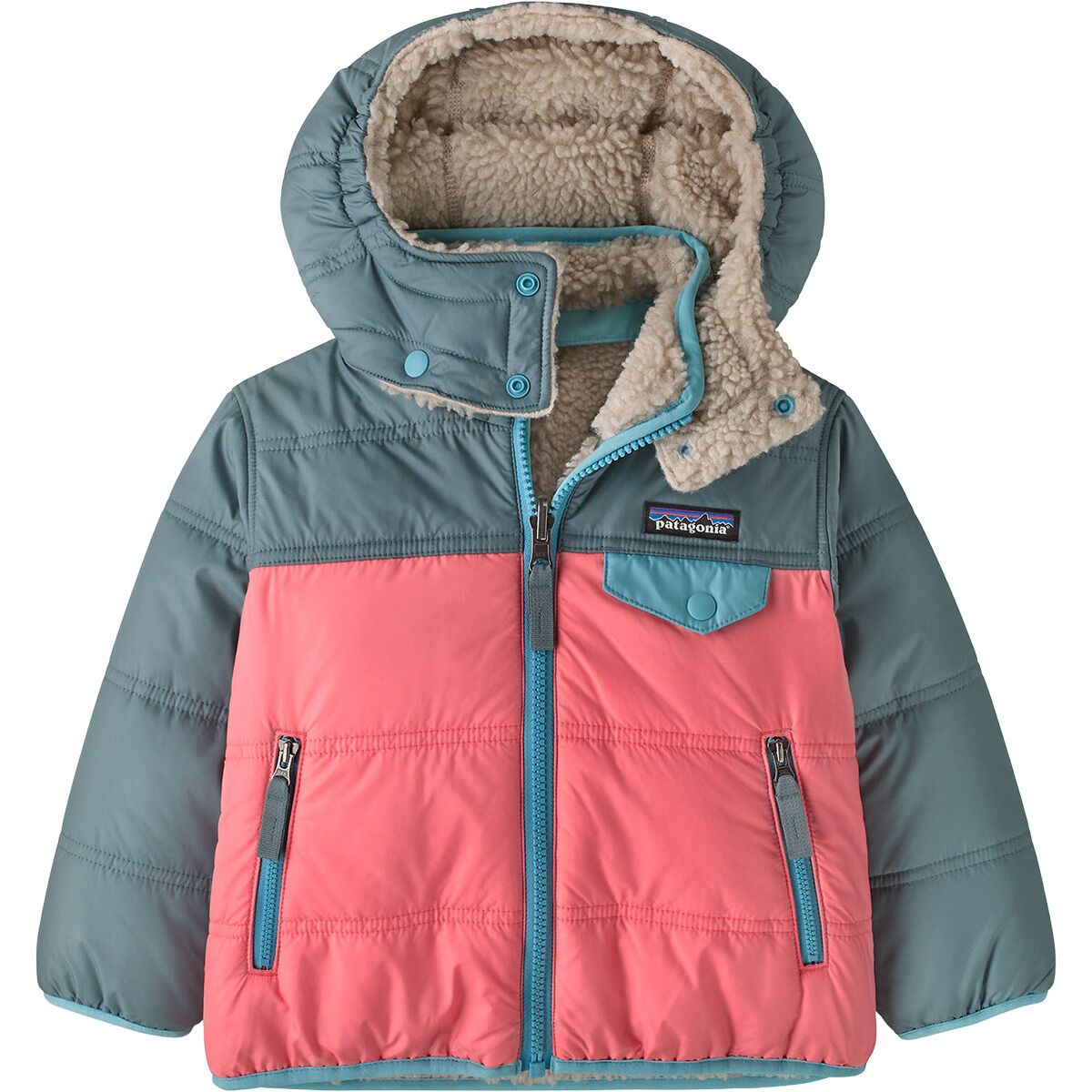 Image of Patagonia Reversible Tribbles Hooded Jacket - Toddlers' Pickled Pink, 4T