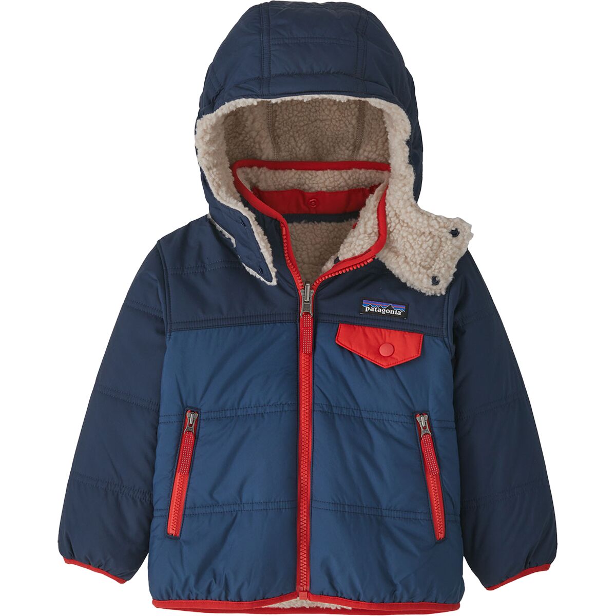 Image of Patagonia Reversible Tribbles Hooded Jacket - Toddlers' Stone Blue, 4T