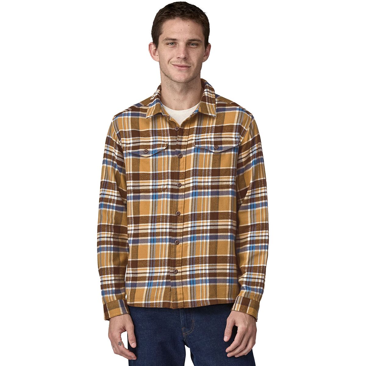 Image of Patagonia Organic Cotton MW Long-Sleeve Fjord Flannel Shirt - Men's Adventurer: Pufferfish Gold, M