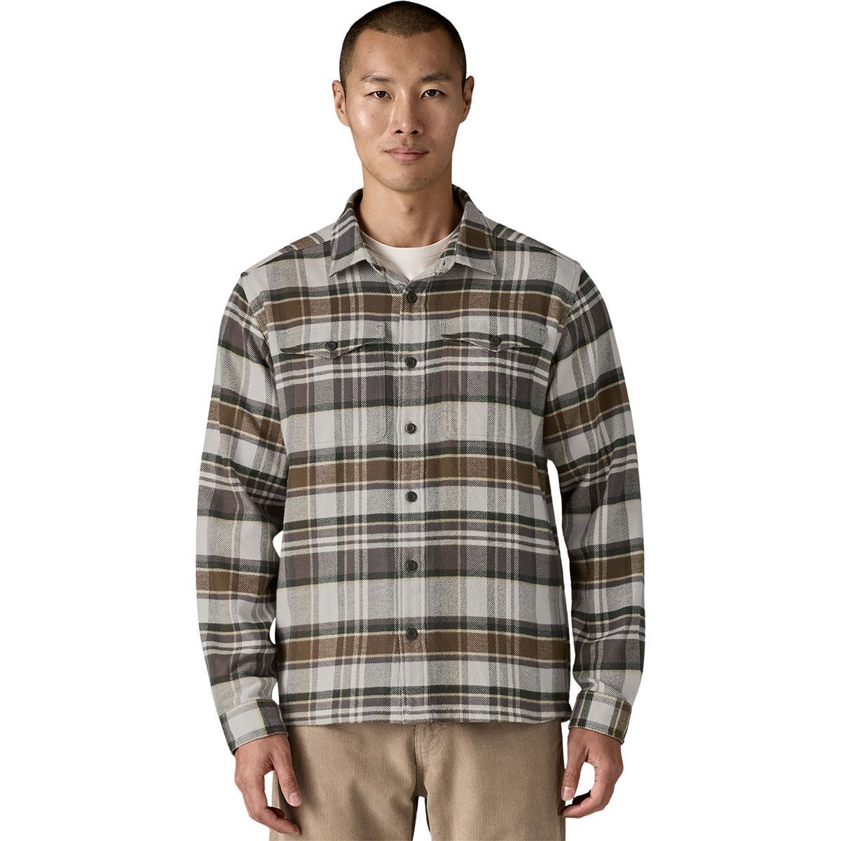 Image of Patagonia Organic Cotton MW Long-Sleeve Fjord Flannel Shirt - Men's Blizzard: Salt Grey, S