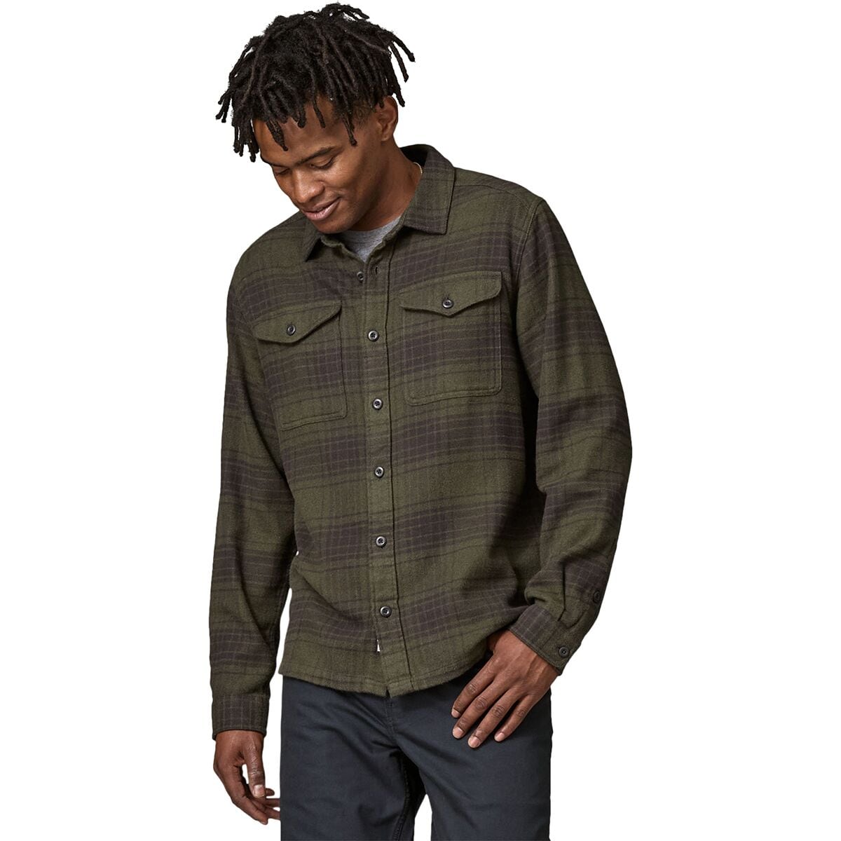 Image of Patagonia Organic Cotton MW Long-Sleeve Fjord Flannel Shirt - Men's Cascade: Basin Green, S