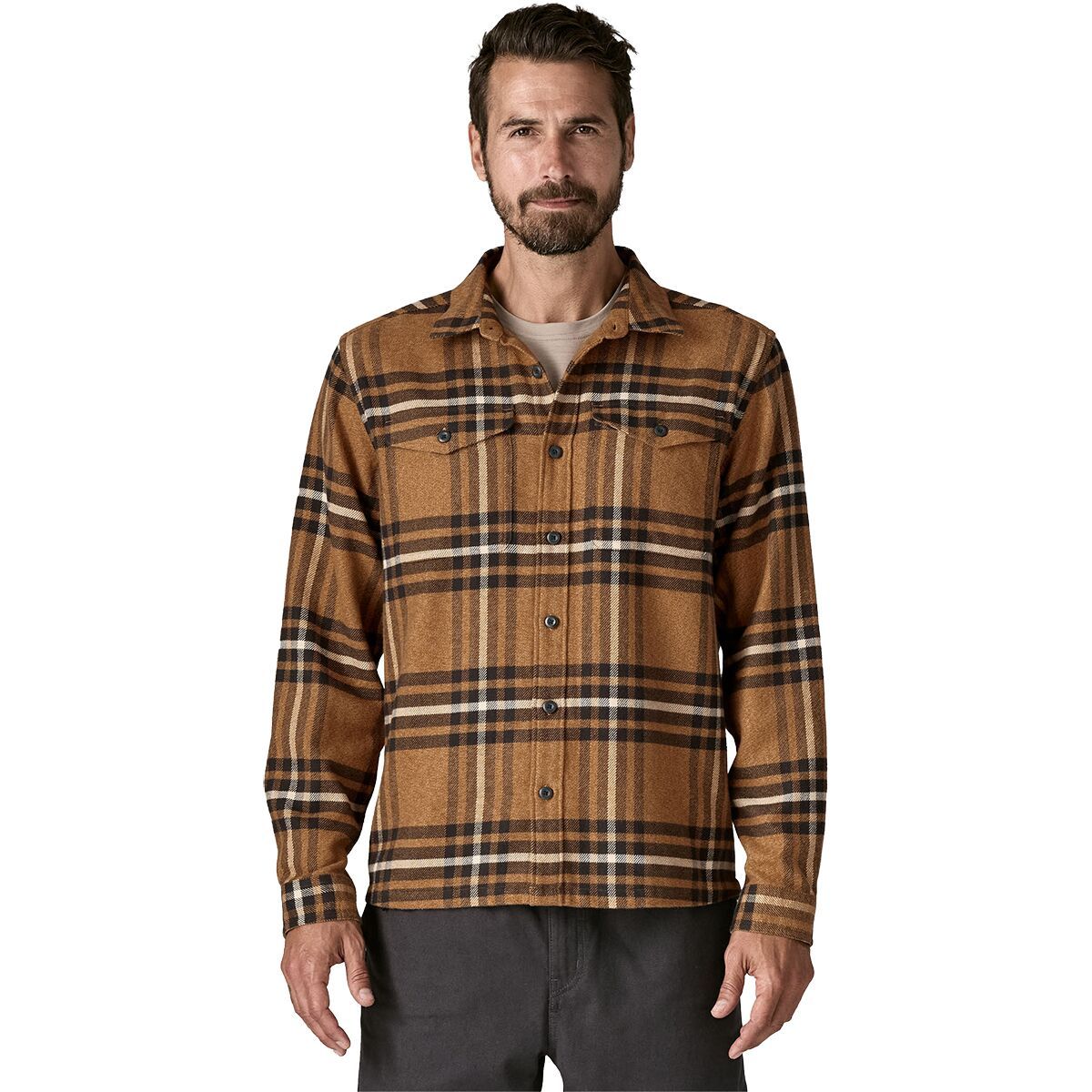 Image of Patagonia Organic Cotton MW Long-Sleeve Fjord Flannel Shirt - Men's Catch: Deer Brown, S