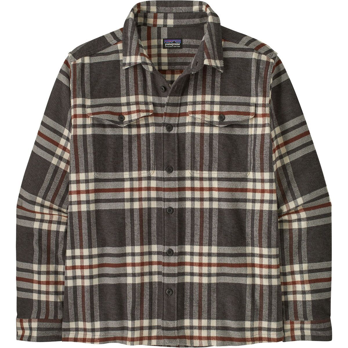 Image of Patagonia Organic Cotton MW Long-Sleeve Fjord Flannel Shirt - Men's Catch: Ink Black, S