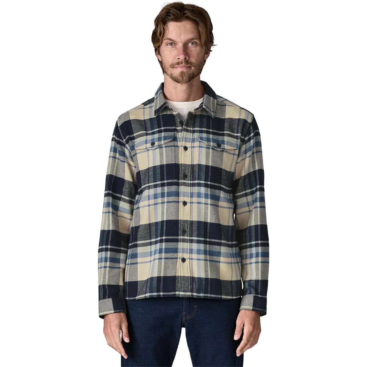 Image of Patagonia Fjord Flannel Button-Up Shirt - Men's Hibernate: Sunken Blue, S