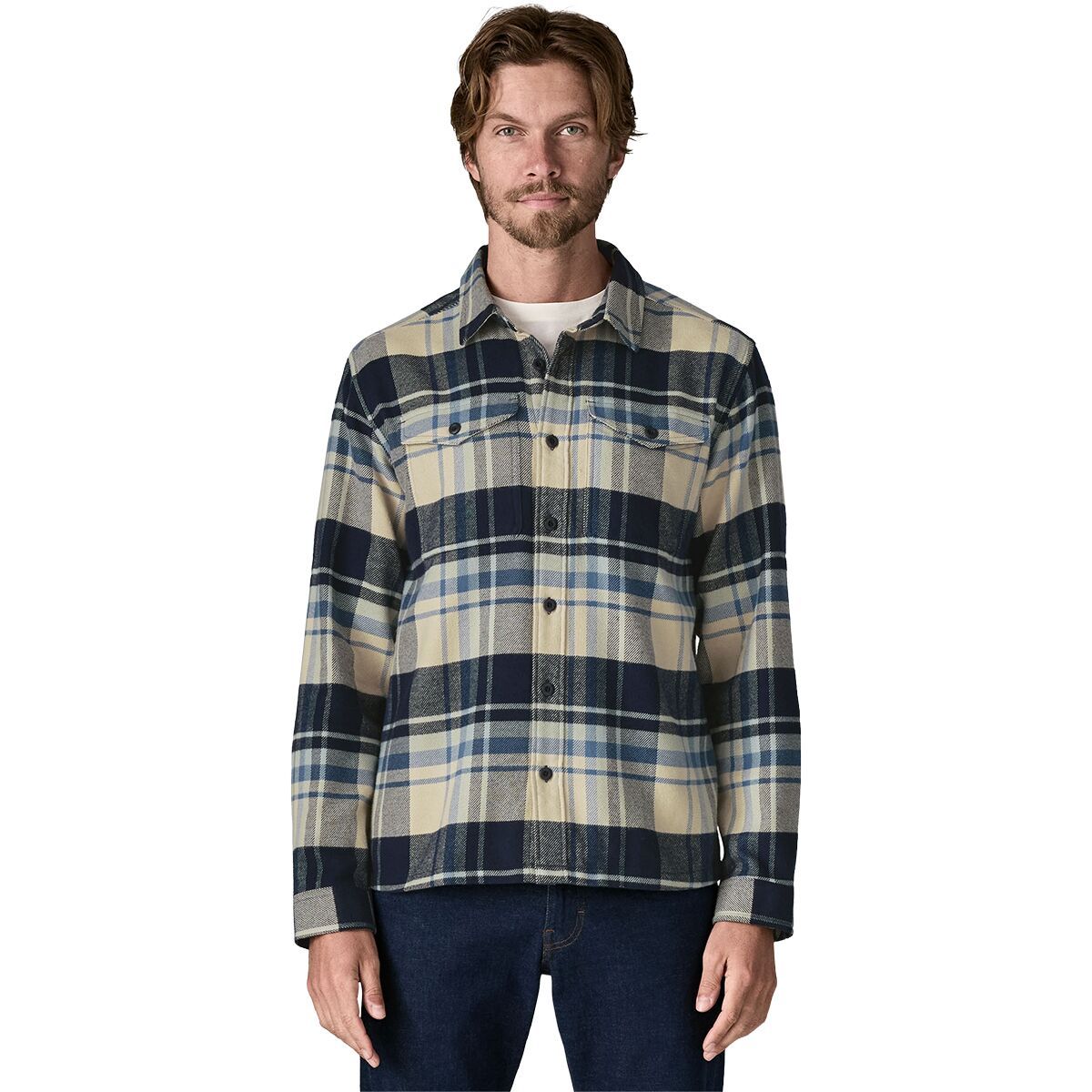 Image of Patagonia Organic Cotton MW Long-Sleeve Fjord Flannel Shirt - Men's Hibernate: Sunken Blue, M