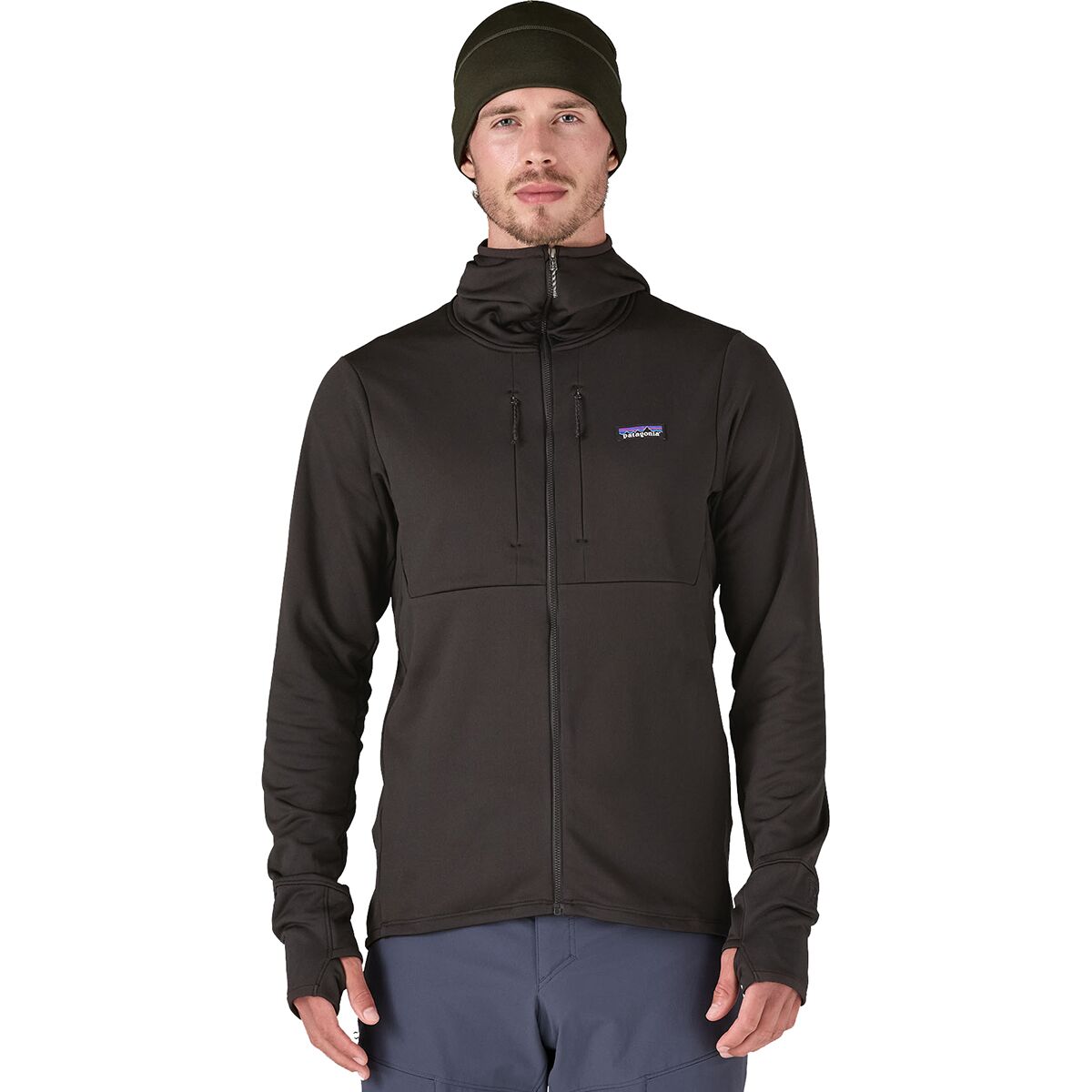 Image of Patagonia R1 Thermal Full-Zip Hooded Jacket - Men's Black, XXL