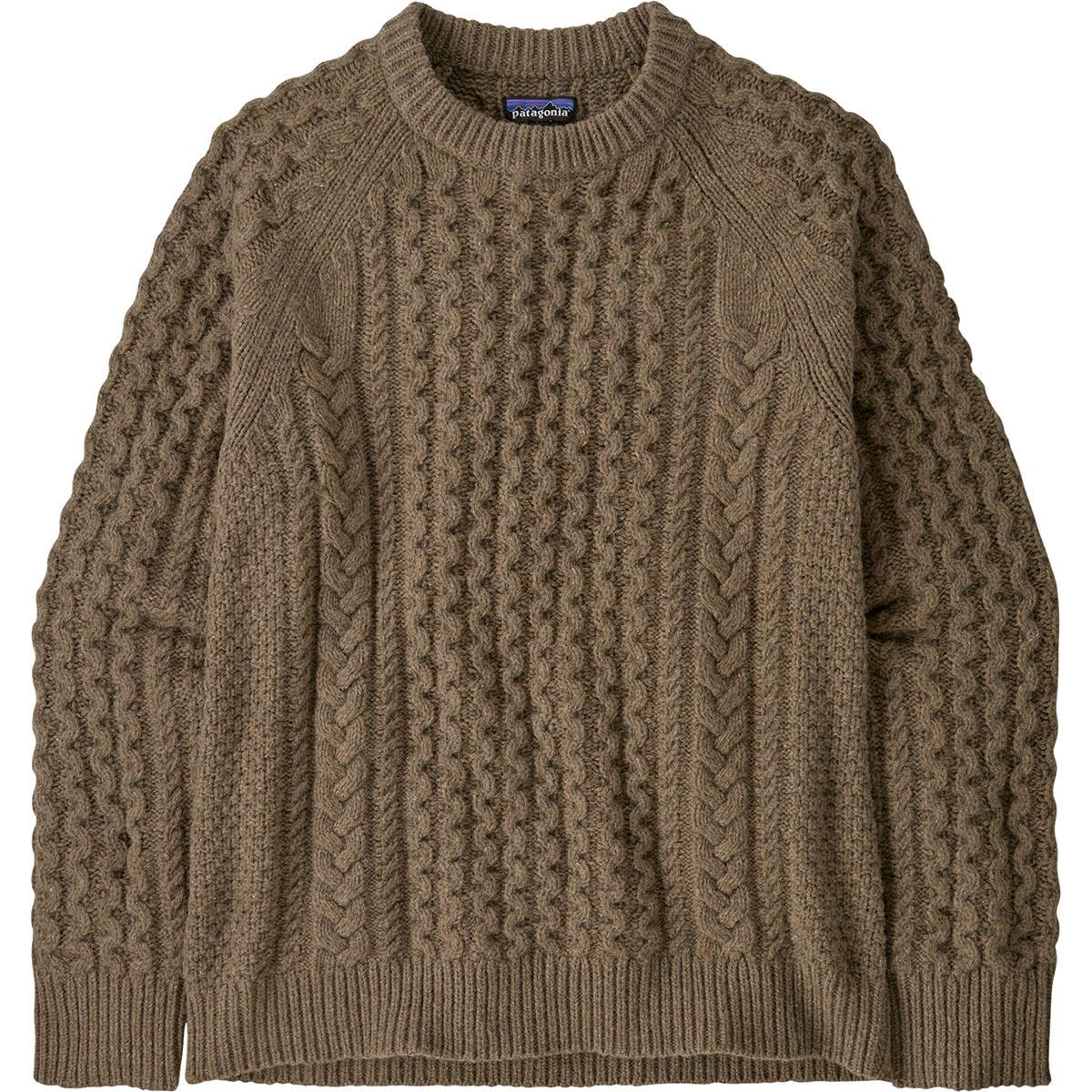 Image of Patagonia Recycled Wool-Blend Cable Knit Crewneck Sweater - Men's Marlow Brown, S