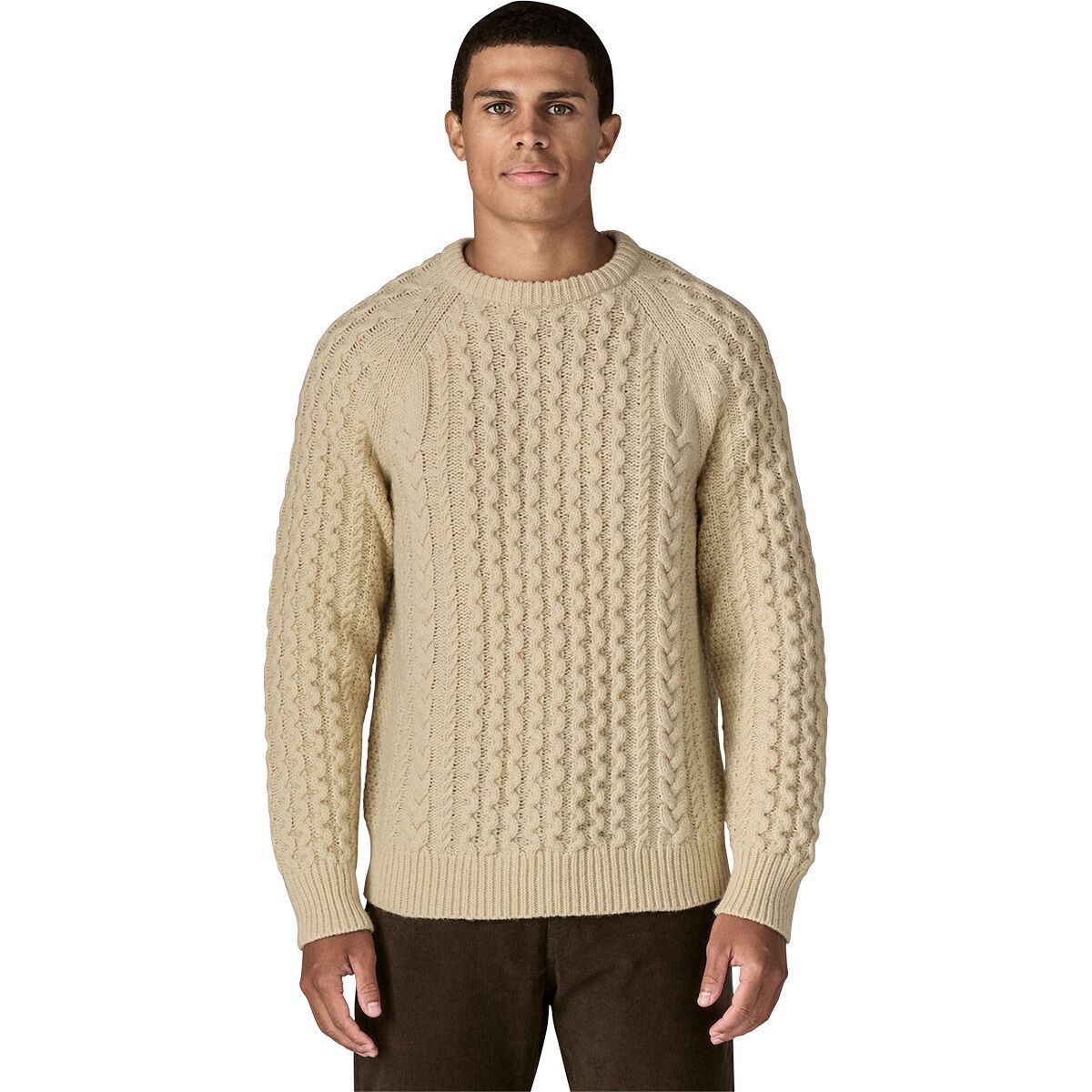 Image of Patagonia Recycled Wool-Blend Cable Knit Crewneck Sweater - Men's Natural, M