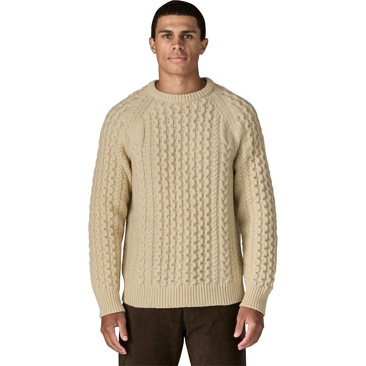 Image of Patagonia Recycled Wool-Blend Cable Knit Crewneck Sweater - Men's Natural, M
