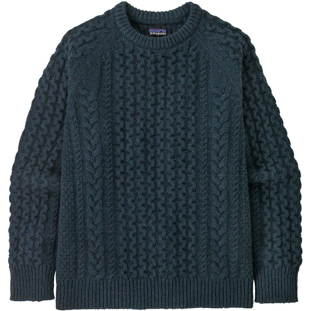 Image of Patagonia Recycled Wool-Blend Cable Knit Crewneck Sweater - Men's Summit Blue, XL