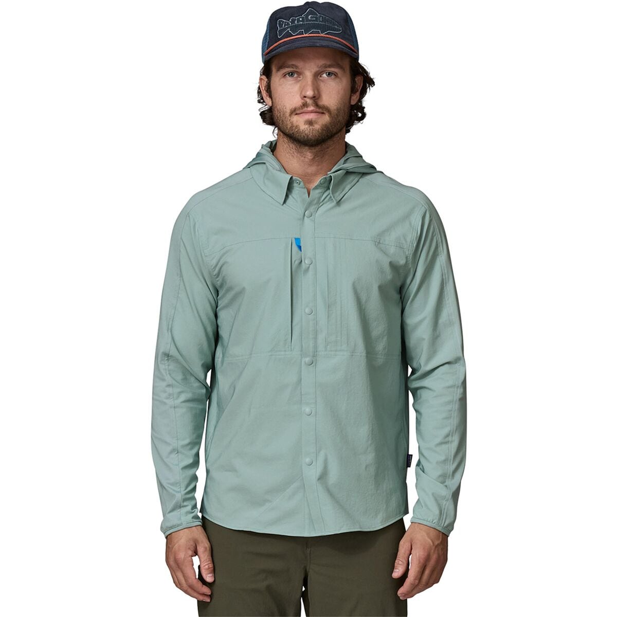 Image of Patagonia River Rambler Hybrid Sun Hooded Shirt - Men's Thermal Blue, XL