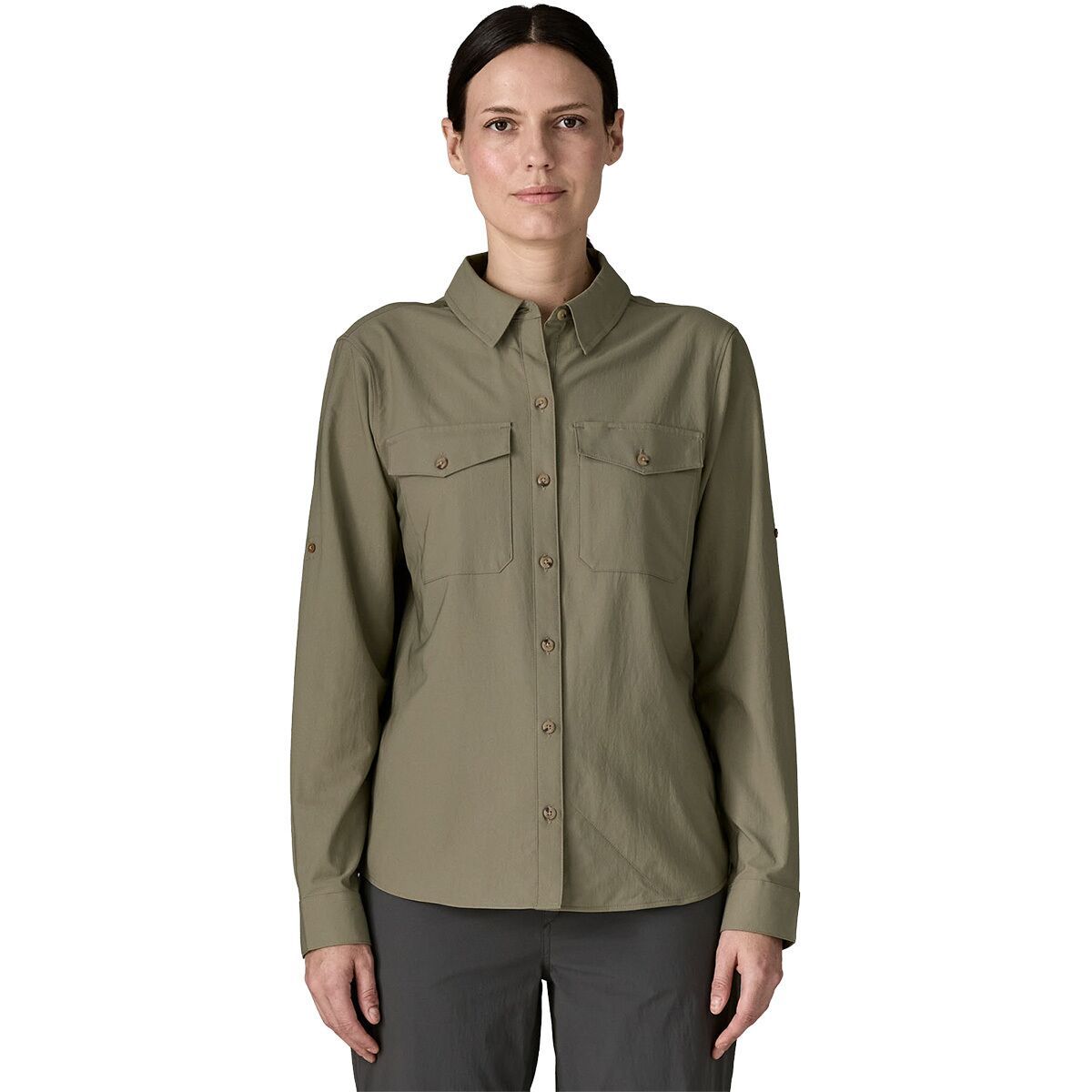 Image of Patagonia Self Guided Long-Sleeve Sun Shirt - Women's River Rock Green, M
