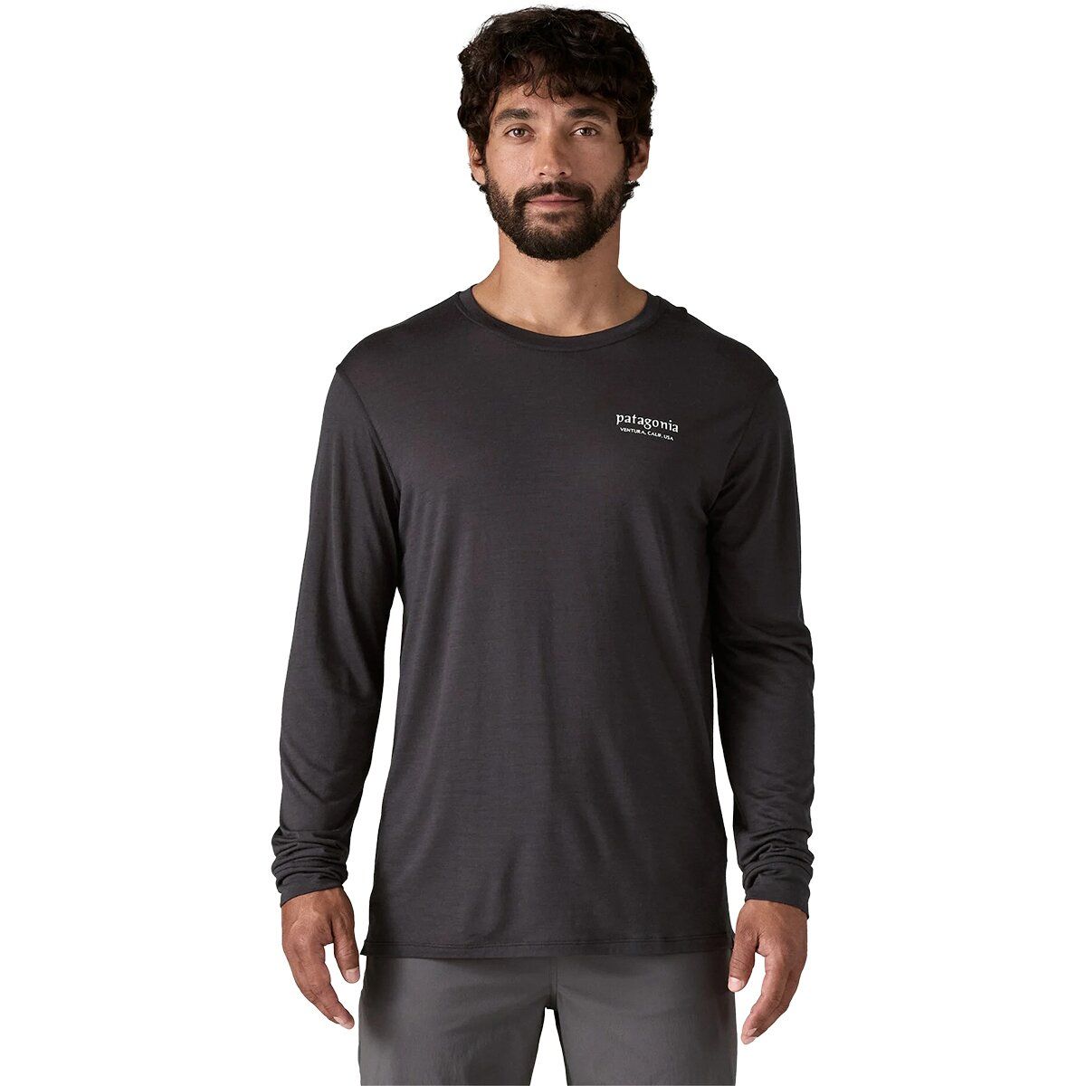 Image of Patagonia Capilene Cool Merino Blend Graphic Long-Sleeve Shirt - Men's Heritage Header: Black, M