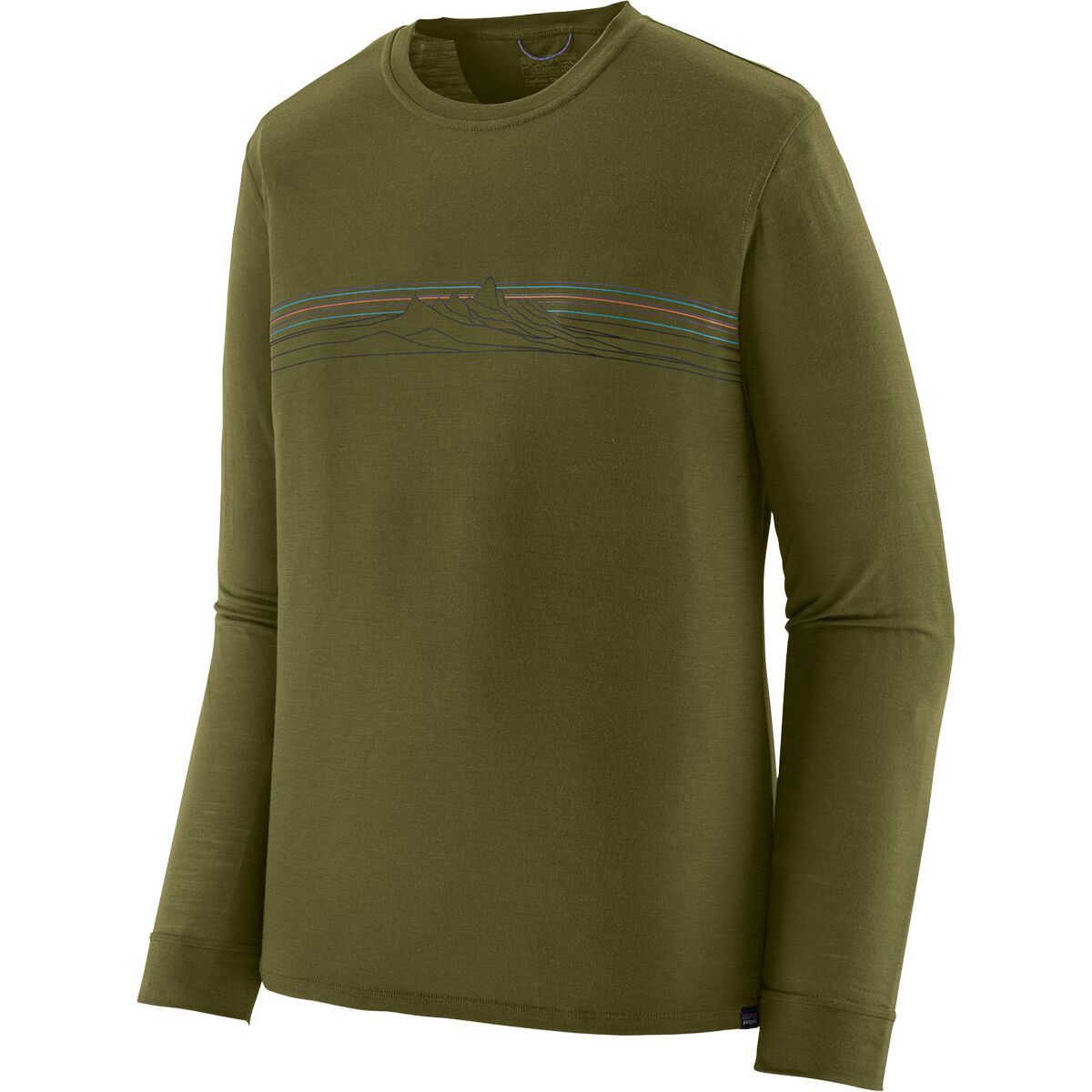 Image of Patagonia Cap Cool Merino Blend Graphic Long-Sleeve Shirt - Men's Strata Stripe: Pond Green, S