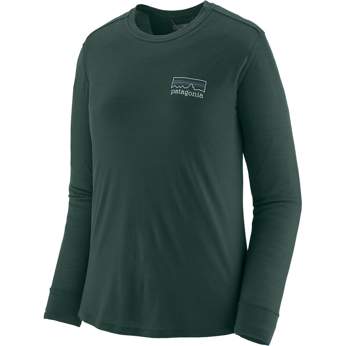 Image of Patagonia Cap Cool Merino Blend Graphic Long-Sleeve Shirt - Women's Fitz Roy Strata: Cascade Green, XL