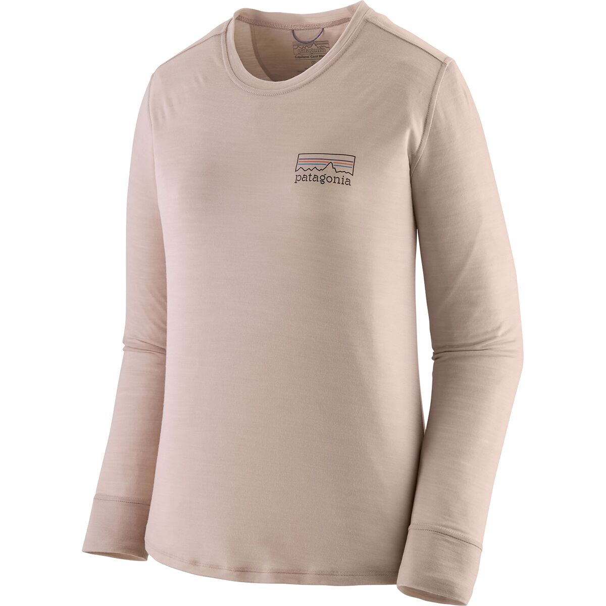 Image of Patagonia Cap Cool Merino Blend Graphic Long-Sleeve Shirt - Women's Fitz Roy Strata: Shroom Taupe, L