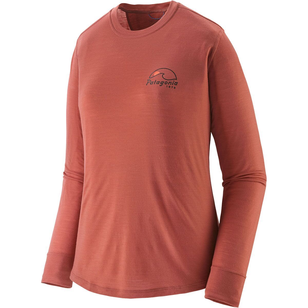 Image of Patagonia Cap Cool Merino Blend Graphic Long-Sleeve Shirt - Women's Imagine Moon: Potters Red, XS