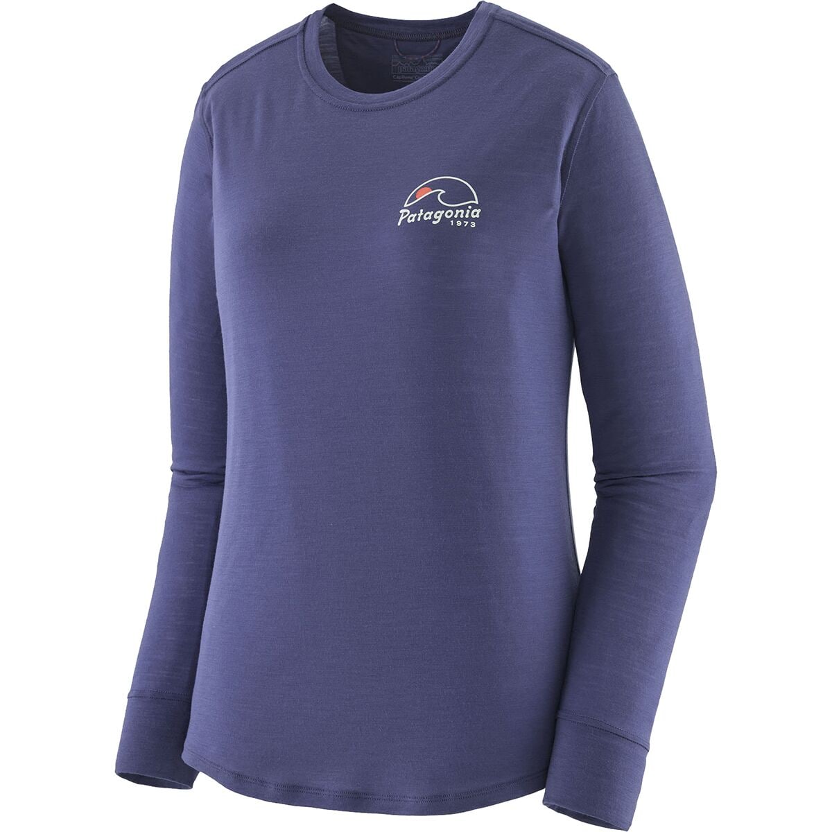 Image of Patagonia Cap Cool Merino Blend Graphic Long-Sleeve Shirt - Women's Imagine Moon: Solstice Purple, M