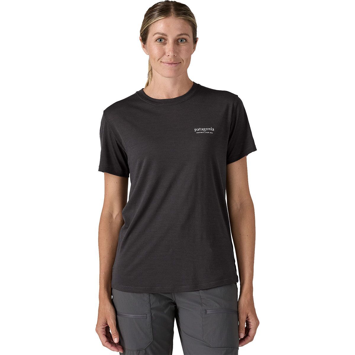 Image of Patagonia Cap Cool Merino Blend Graphic Shirt - Women's Heritage Header: Black, S